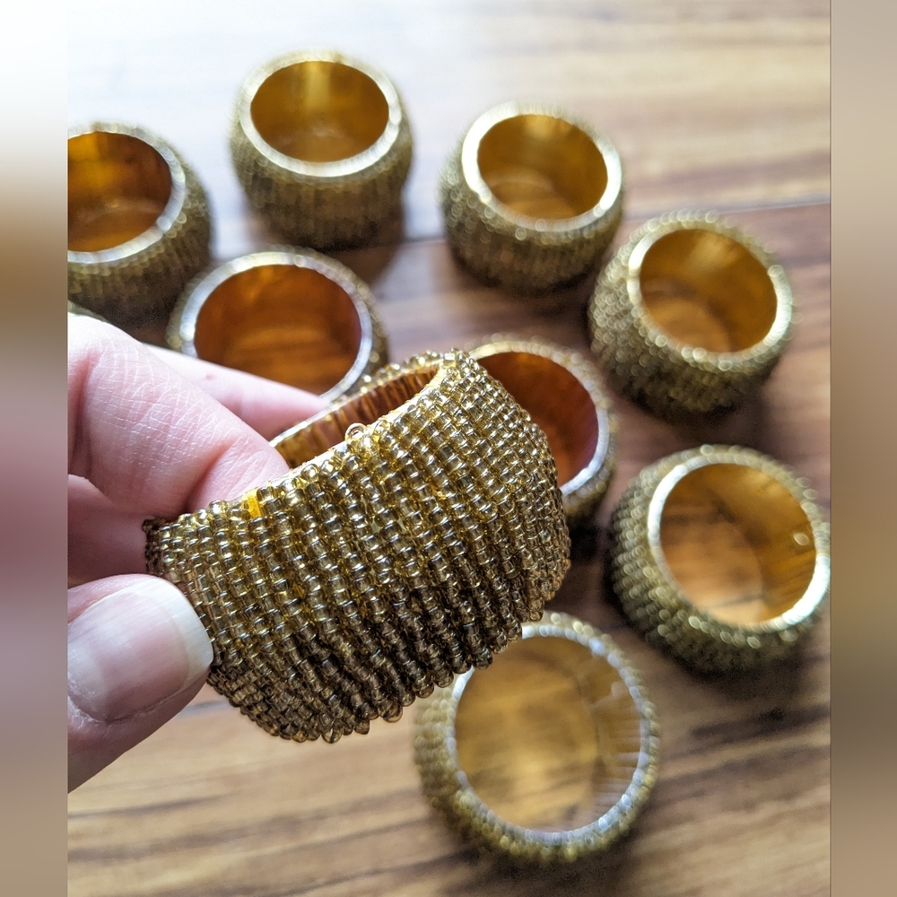 Set of 10 Gold Beaded Napkin Rings